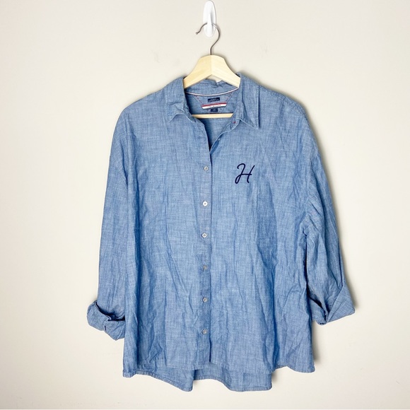 Tommy Hilfiger Floral Embroidered Denim Button Down Shirt - Picture 2 of 7